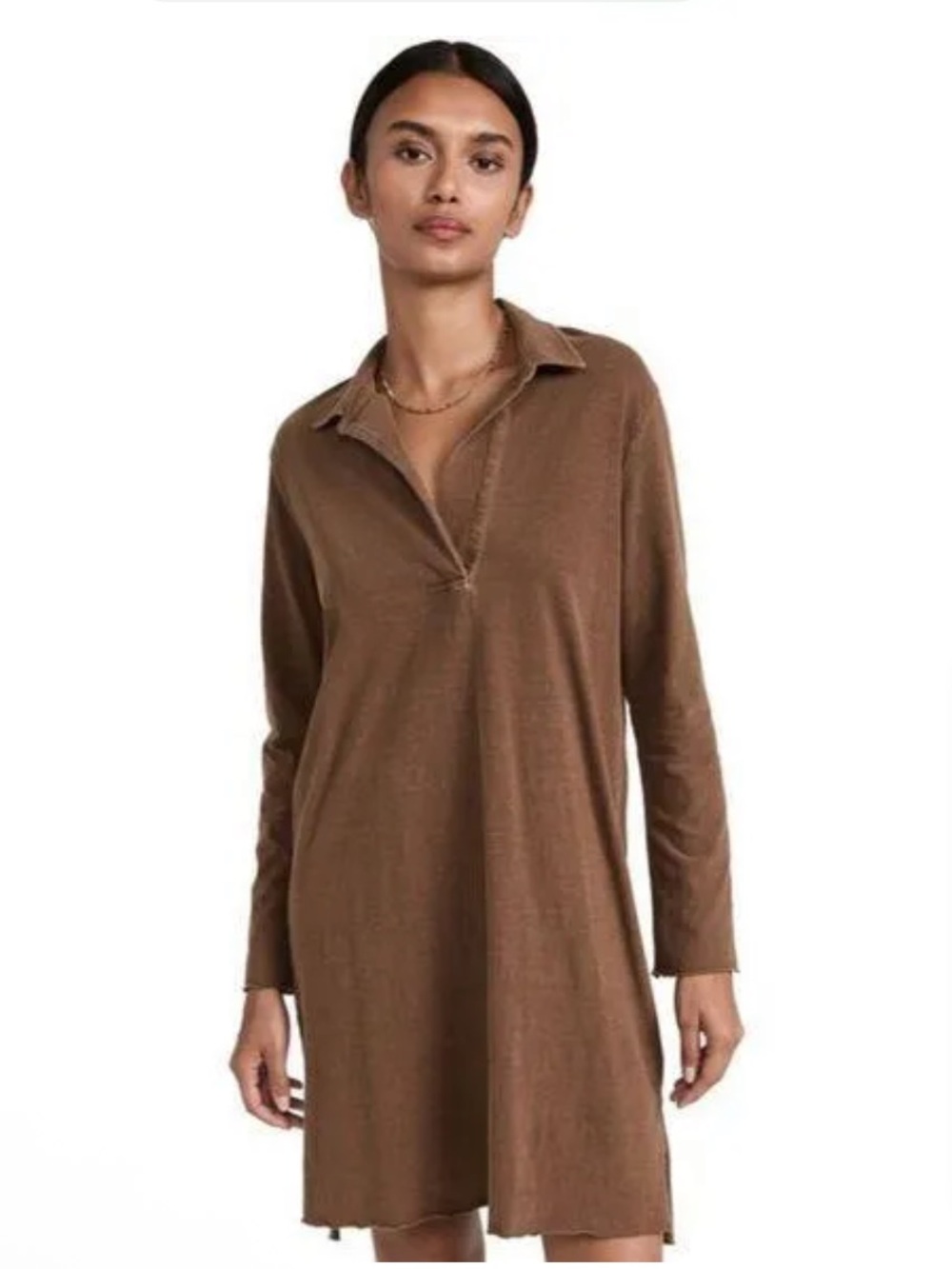 New! James Perse Brown Long Sleeve Polo Tunic Dress